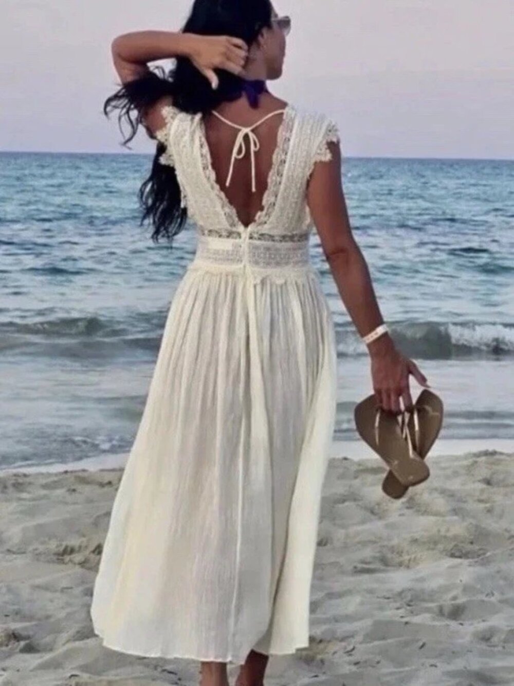 ZARA ZW Collection Ecru Strappy Lace Midi Dress Sz M Bloggers Fave 6895/249 NWT - Picture 6 of 16